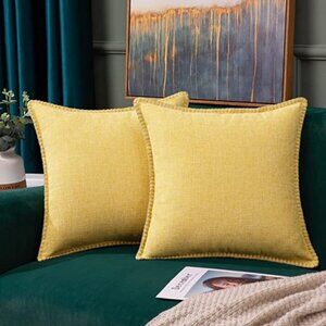 Decorative Farmhouse Rustic Throw Pillow Covers | Set of 4 | 20"x20" | Yellow